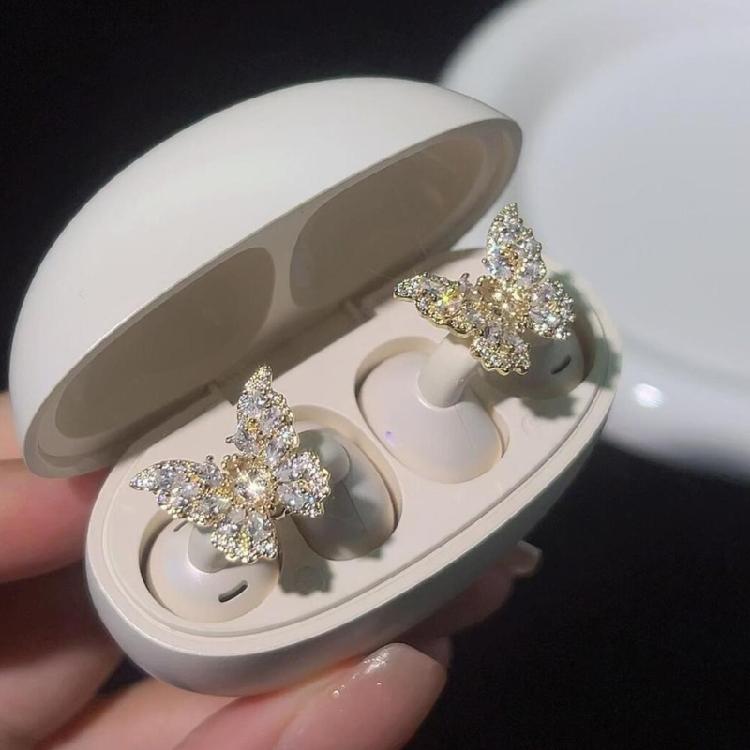 High End Crystal Embellished Butterfly Ear Accessories Metal Construction Easy Compatibility For Customized Headphone Style