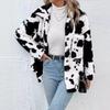 Double Sided Plush Cow Patterned Pocket Top Jacket Women's Coats Fashion Casual Tops Long Sleeve Winter Coat