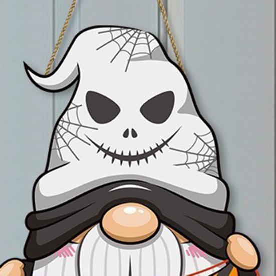 Halloween Gnome Door Sign Wooden Boo Gnome Hanging Sign Rustic Happy Halloween Ghost Sign for Farmhouse Front Door Porch Wall Decoration