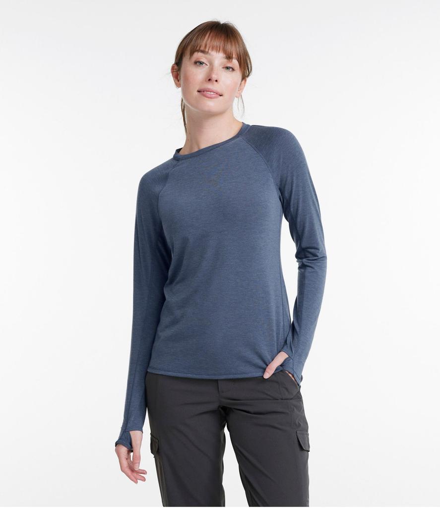 LL Bean Everyday Sunsmart Long Sleeve Crew US Size Nautical Navy 1000216100 Women's Tee, Neck, Fit, Regular, Small, Blue,