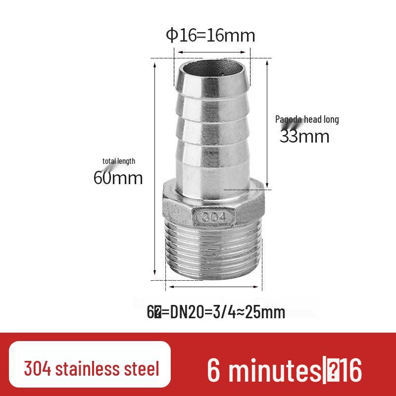 304 Stainless Steel Hex Male Thread Pagoda Fitting for Water/Air Hose