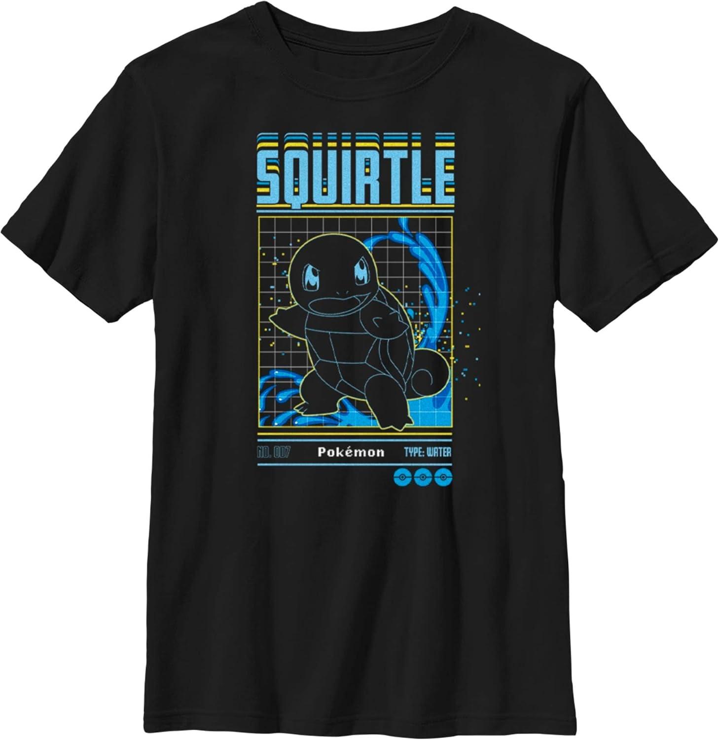 Pokemon Boys Squirtle Grid Short Sleeve Tee Shirt, Black, Youth Small XXXXXL чёрный