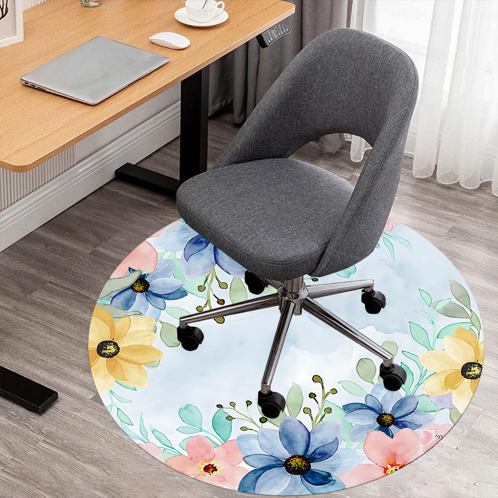 1pc Floral Watercolor Round Chair mat Area Rug - Non-Slip, Floor Mat for Office, Bedroom, and Indoor Decor c1125204