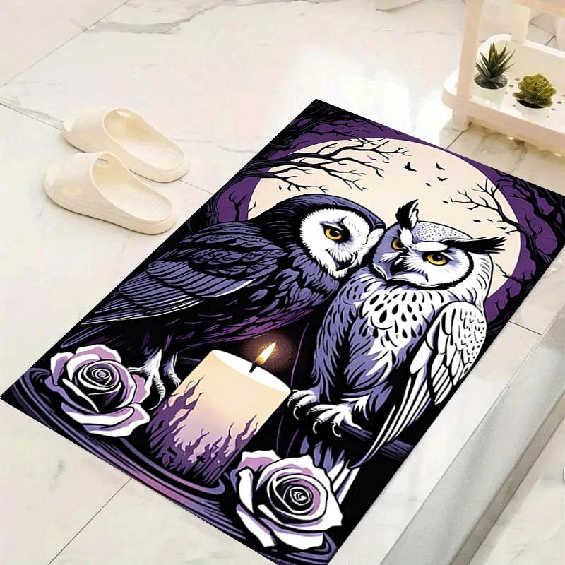 

1pc Black and white owl Print, Design Indoor Area Rug - Soft, Anti-Slip, and Durable Gaming Room Decor for Bedroom 60cm by 90cm