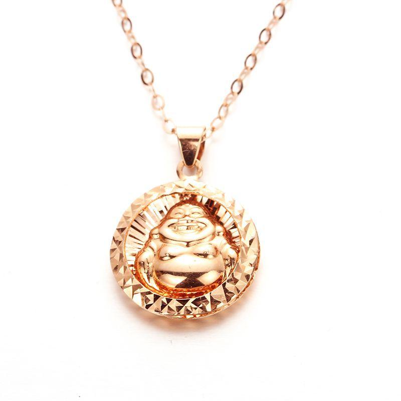 Exquisite Pure Russian 585 Purple Gold Shiny Round Buddha Pendant Versatile Exquisite Temperament Rose Gold Plated Collarbone Chain