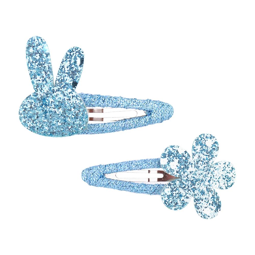 2Pcs/Set Sweet BB Glitter Hairpins for Baby Girls Rabbit Flower Hair Clips Barrettes Headwear Fashion Kids Hair Accessories