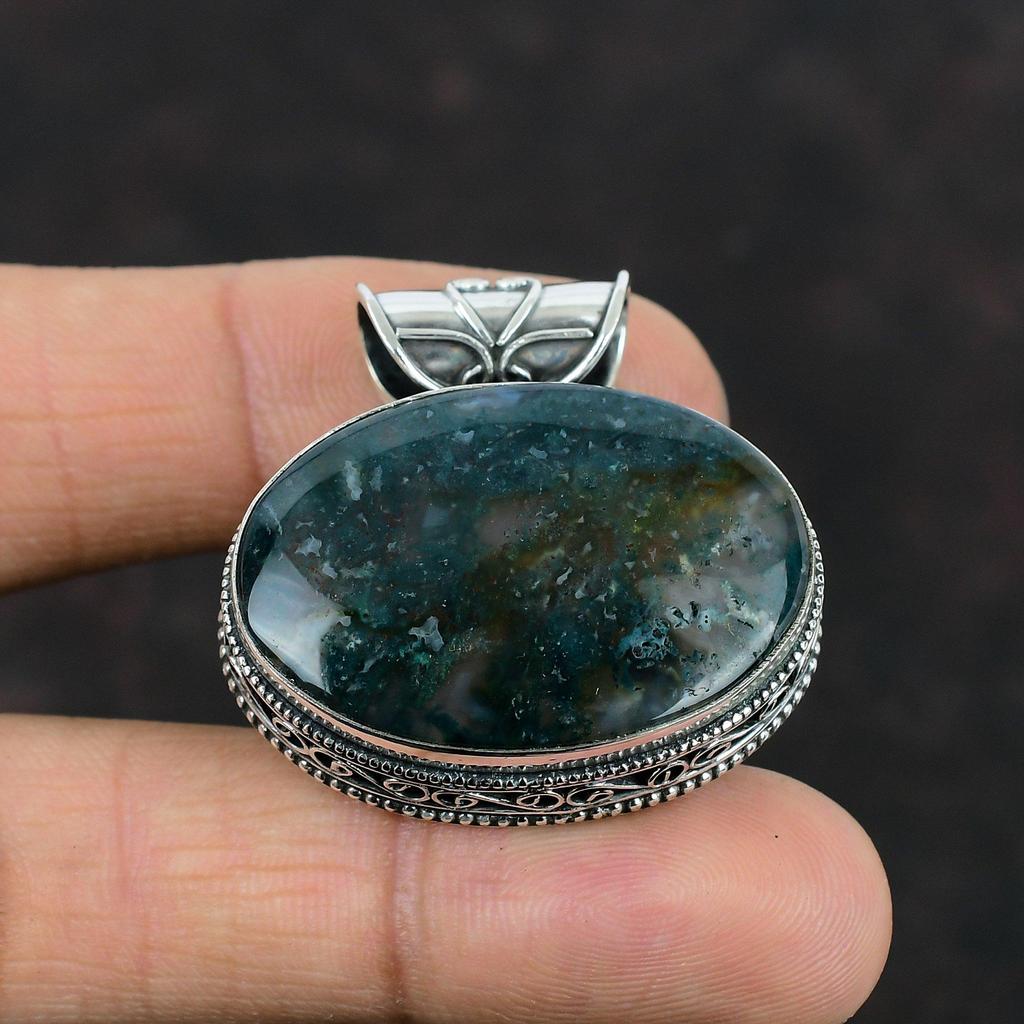 Moss Agate Pendant Vintage Pendant Handmade Real Gemstone Jewelry 925 Sterling Silver Pendant Amazing Pendant Gifts For Her Elegant Jewelry