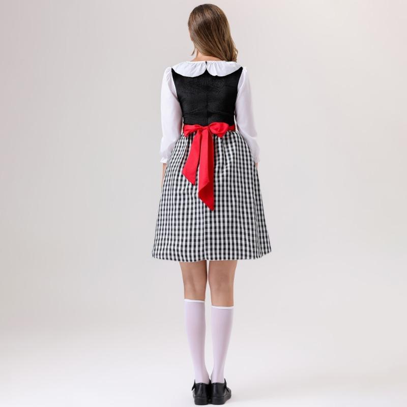 Halloween Little Red Riding Hood Cosplay Costume Grimm's Fairy Tale Crew Neck Apron Cloak Girl