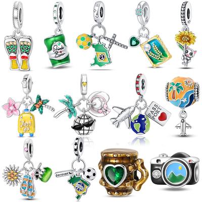 Charms Miedziany Oryginalna Zielona Butelka Piwa Słonecznik Mapa Ziemia Koraliki Pasują Bransoletka Kobiety Biżuteria Dodatek Diy
