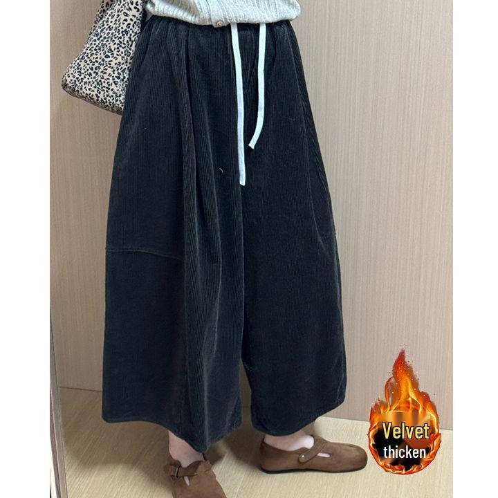 Autumn Corduroy Patchwork Wide-Leg Pants: Slimming & Versatile Korean Style Casual Wear for Women