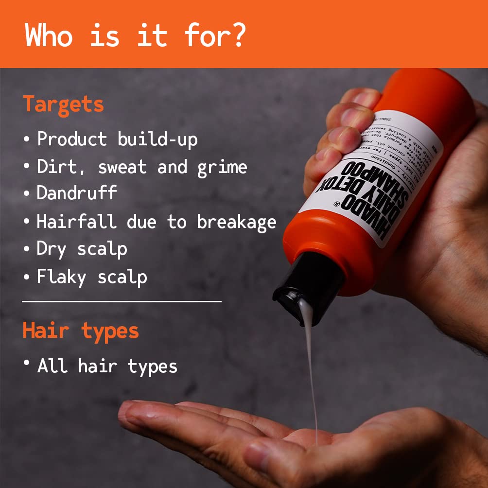Hivado Daily Detox Shampoo for Men - Anti-Dandruff, Itchy & Flaky Scalp Relief - Fights Build-Up, Dirt, Oil, Hard Water - Tea Tree, Charcoal, Pepper