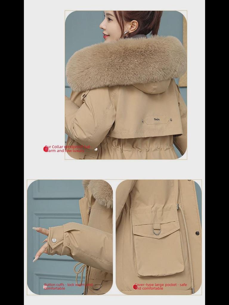 2024 Women's Fashion Slim-Fit Korean Winter Parka with Big Fur Collar