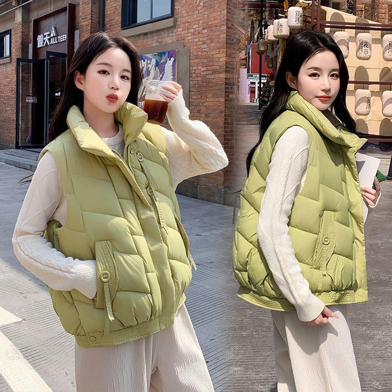 

Жіноча куртка без рукавів зі стійкою, вільного крою, укорочена бавовняна жилетка, осінньо-зимовий одяг, корейський стиль XXL зелений