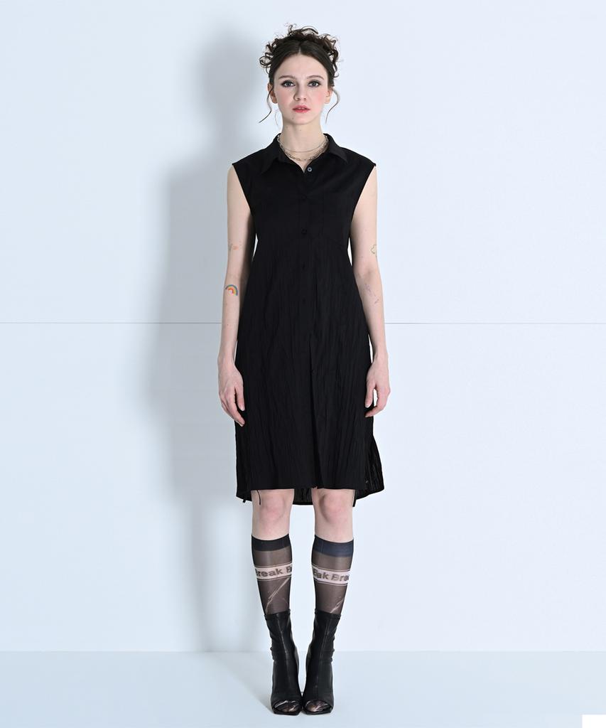 Make A Toast Sleeveless Back-Point Shirt Dress Black Mbcsop007Bk