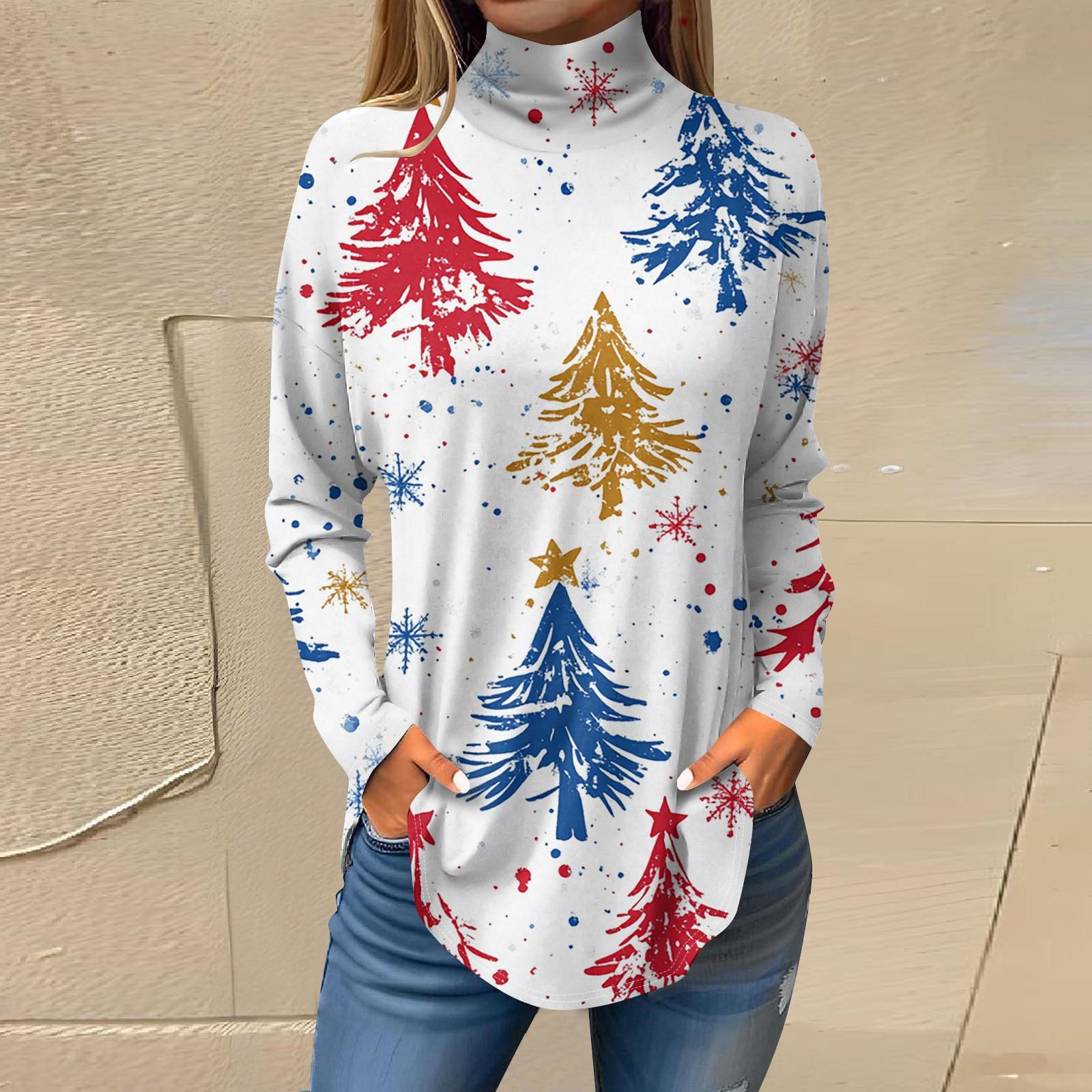 

Футболки для женщин, осенние повседневные рубашки с длинными рукавами, толстовка с винтажным принтом, топ с высоким воротом, пуловер XXL белый