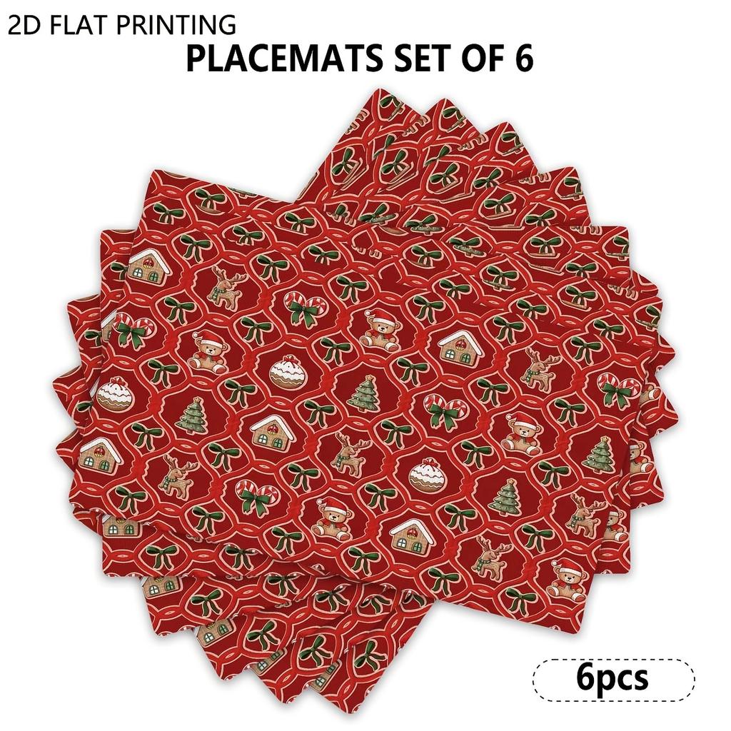4pcs/6pcs, Christmas Placemats for Dining Table, Xmas Gingerbread Cookie Table Mats for Dining, Suitable for Holiday Party, Banquet, Home Kitchen, Din