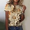 Fashionable and trendy sexy loose short sleeved T-shirt for foreign trade, new 3D digital printed elegant T-shirt for women, floral top 2863