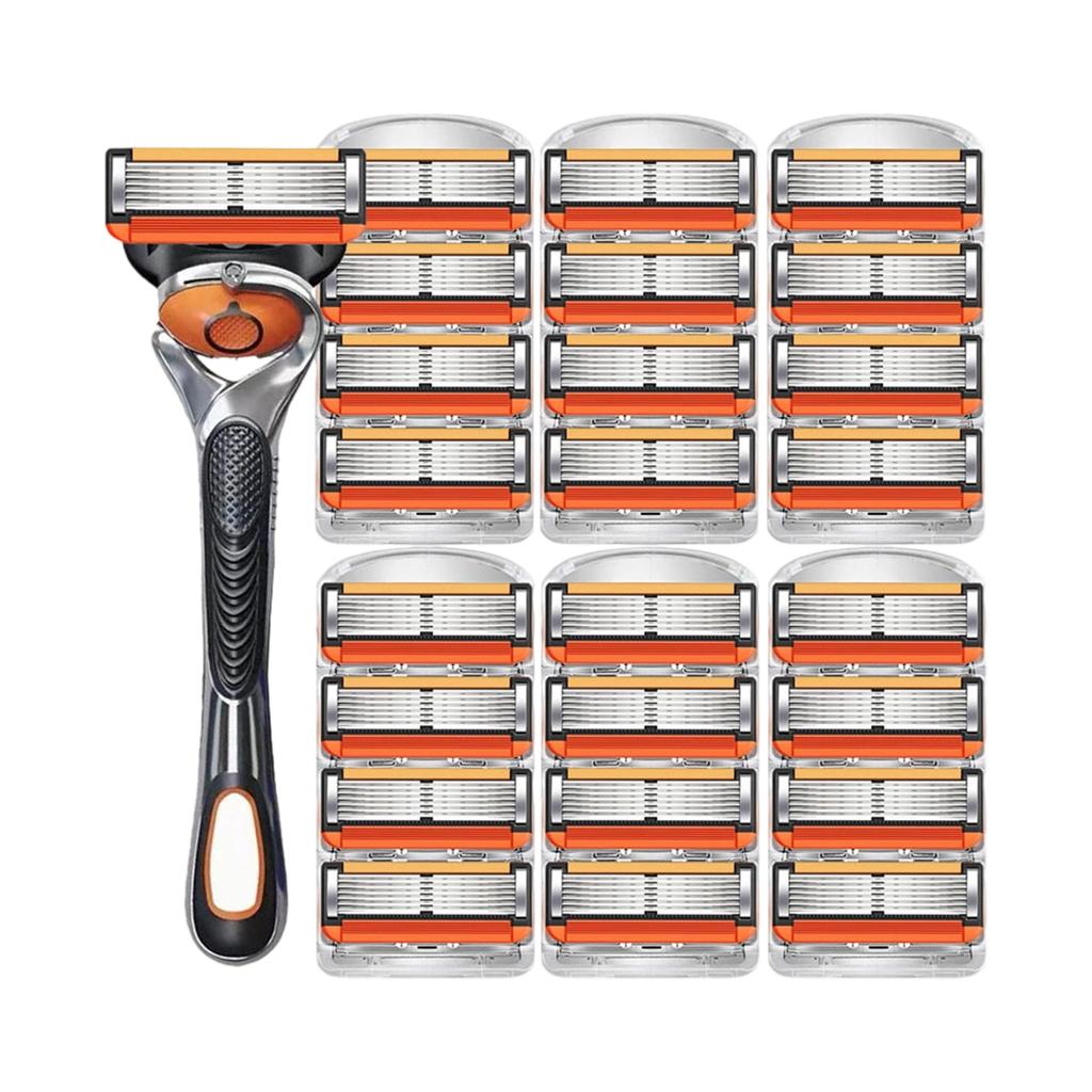 Piece Men's Razor- Blade- Replacement Set With Free Handle, Long Handle Safety Razor- Kit With Ultra Sharp Stainless Steel Blades, Ideal Grooming Gift