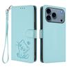 For iPhone 17 Pro Wallet Case with Wrist Strap Love Cat Pattern Imprint Leather Phone Cover