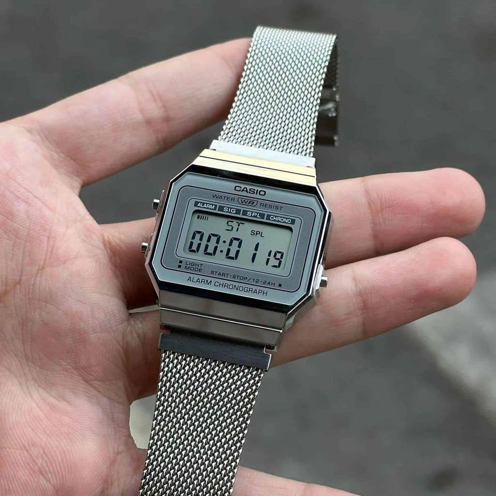 Used Casio Digital Watch (New) Overseas Model Retro Design Silver CASIO Overseas Model