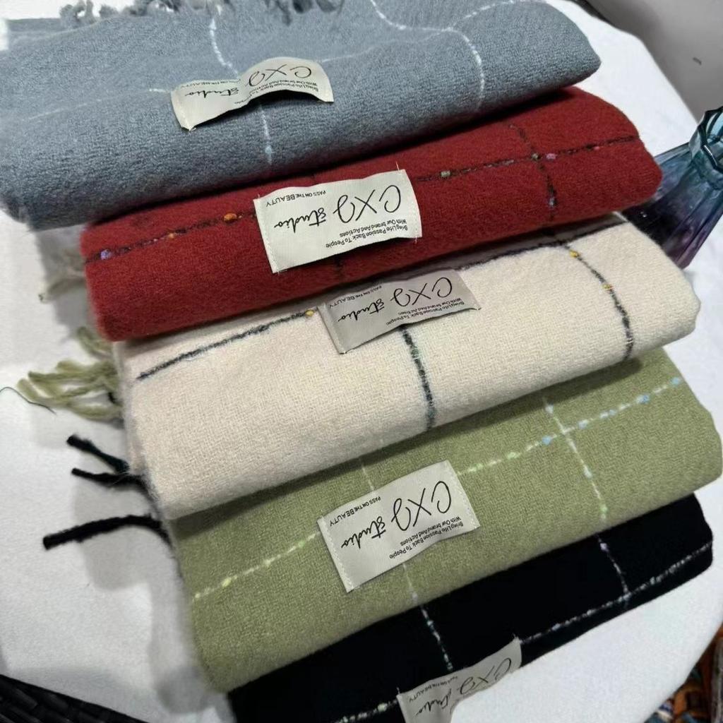 New Large Plaid Scarf for Women in Autumn and Winter Korean Style Tassel Imitation Cashmere Warm Men's Scarf for Couples Casual and Versatile Students