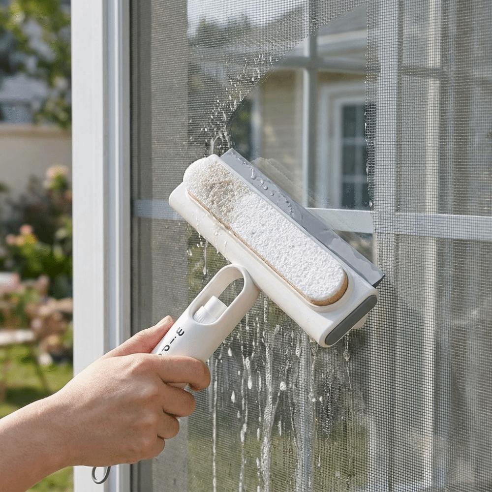 Portable Screen Window Brush 2-in-1 Glass Scraping Brush Mirror Cleaning Scraper High-rise Windows