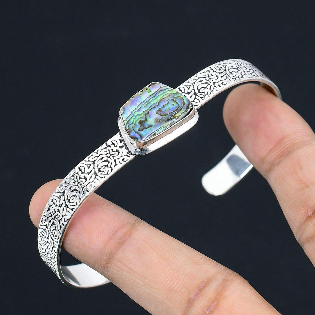 Womens day Sale 925 Silver Abalone Shell Stone Engagement Unique Bangle Jewelry