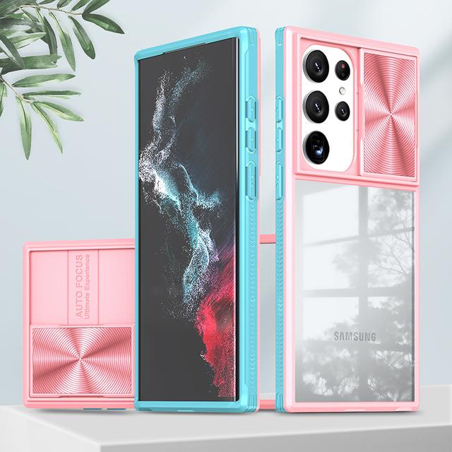 

Прозрачный чехол для Samsung Galaxy S22 S23 Ultra Plus 5g, крышка объектива с раздвижным окном, дизайнерский чехол для телефона Samsung S22plus S23plus For Galaxy S22 Ultra чёрный