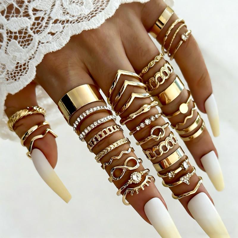 Elegant Geometric Rhinestone Stackable Ring - High-End Hand Jewelry