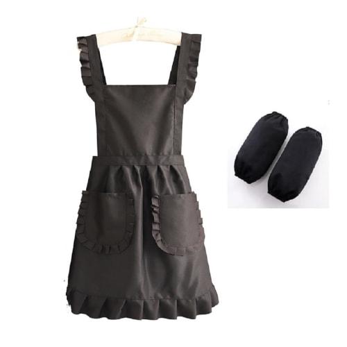 Stylish ruffled apron for women, perfect for fun makeup, nails, beauty salons, and cafes (SP220, Black)