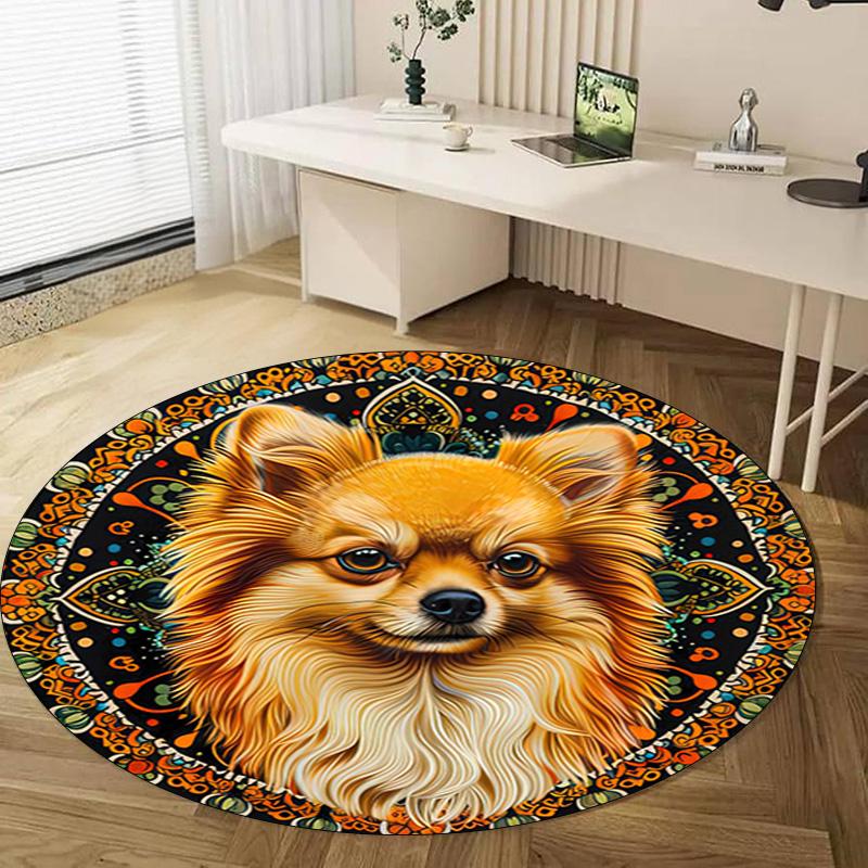 1Pc Animal Dog Circular Print Rug - Home Decoration Carpet For Living Room Bedroom Flooring Computer Chair Area Rug