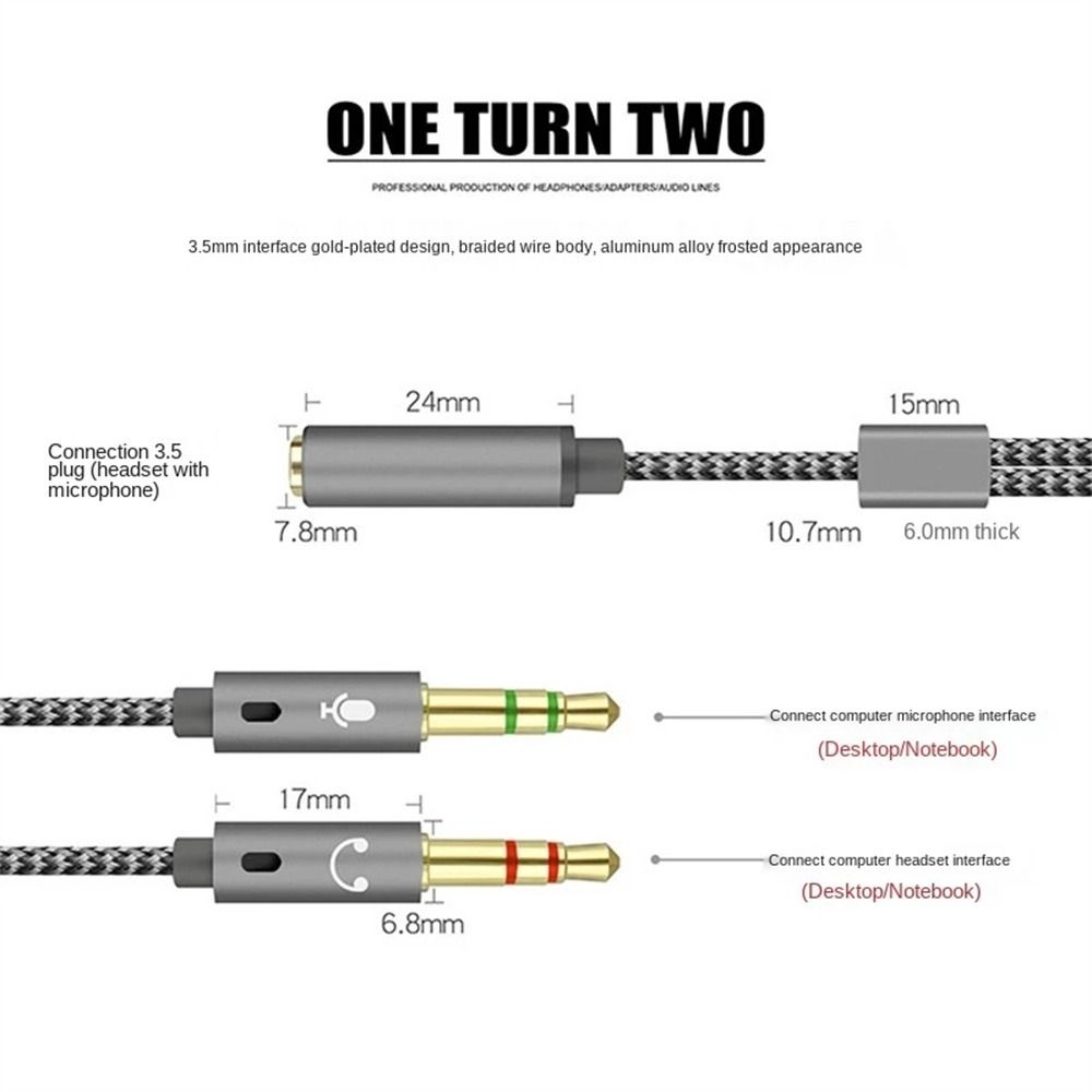Cable Headphone Jack Headphone Cable 1 Female to 2 Male AUX Cable Cable Converter Y Splitter Cable