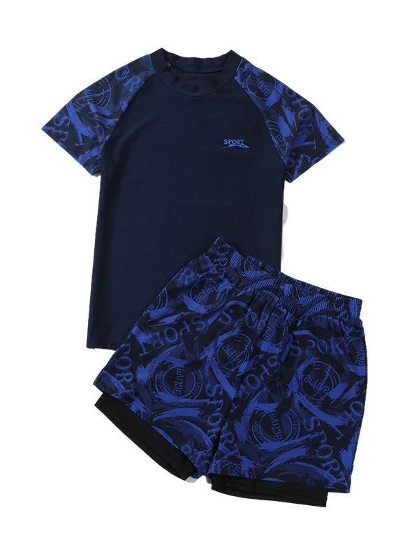 2026 Boys' Chubby Child Swimsuit: Teen's Two-Piece Anti-Embarrassment Swimwear Set.