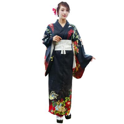 Cosplay Halloween Kimono Set Black Peony Black [Clear Stone] Women's Women's