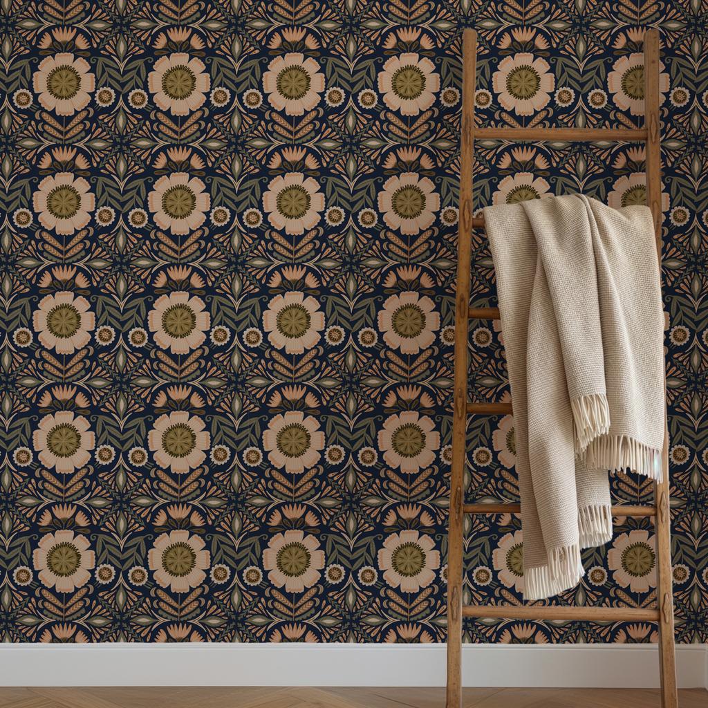 Vintage Peel and Stick Wallpaper Boho Floral Wall Paper Stick on Door Cabinet Bathroom Contact Paper for Bedroom