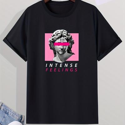 European Sizes Men's Casual "Intense Feelings" Statue Print Crew Neck Short Sleeves T-shirts For Summer