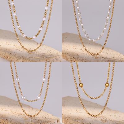 Multilayer Imitation Pearl Necklace For Woman Double Layer Stainless Steel Gold Color Clavicle Chain Fashion Jewelry Gift