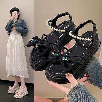 Versatile Sandals Women's Platform Summer New Bow Fairy Style with Skirt Word with Beach Women's Shoes