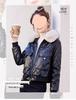 Women's Short Fleece-Lined Leather Motorcycle Jacket - Winter Fashion Cotton-Padded Coat