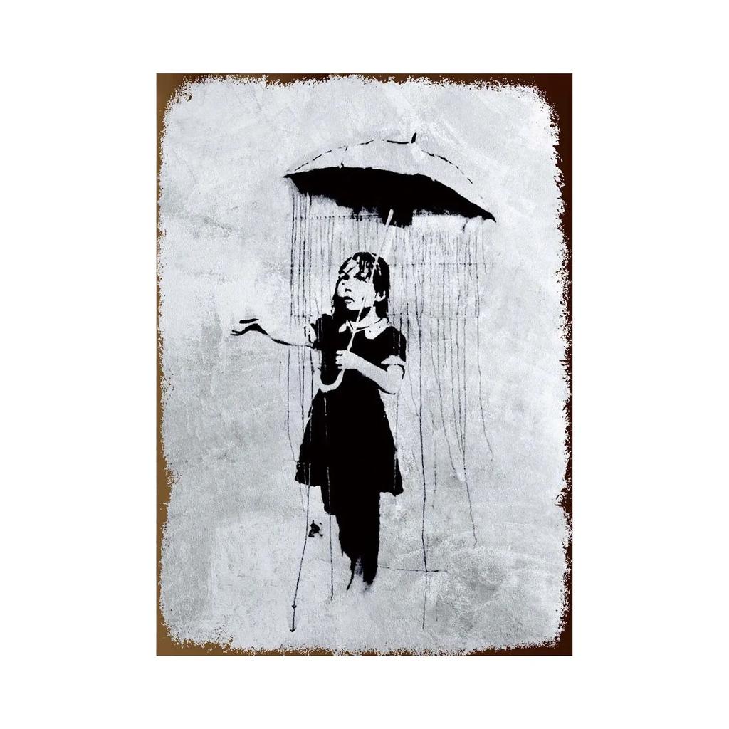 Banksy Graffiti Art Metal Tin Sign Poster Street Wall Painting Love Little Boy Poster Living Room Corridor Bar Home Decoration