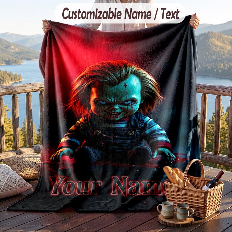 Custom Text Flannel Throw Blanket, Lightweight Cozy Bed Sofa BlanketChild's Play Chucky Tiffany