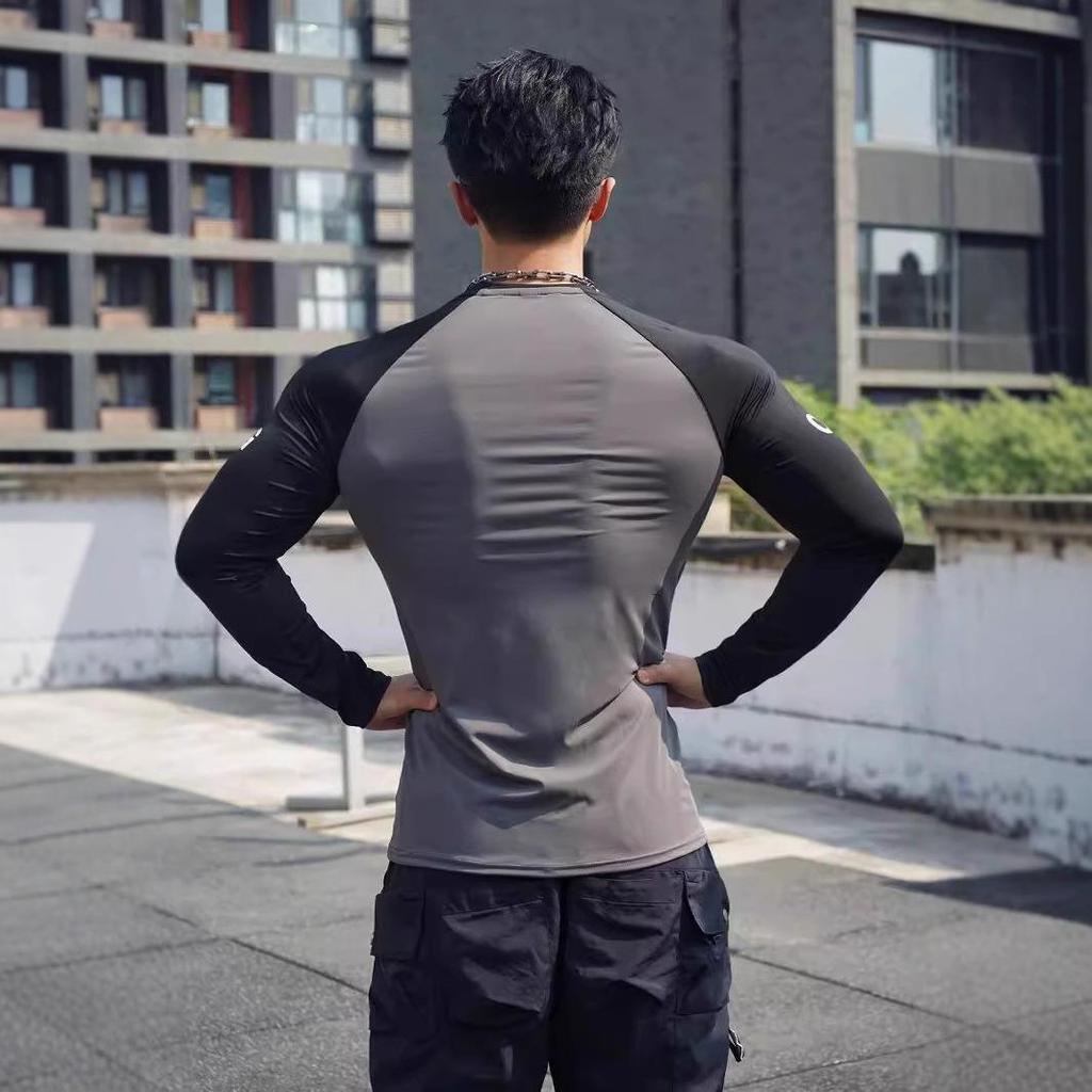 Men's Autumn Training T-Shirt: Short Sleeve, Colorblock, Elastic Sportswear for Basketball & Running