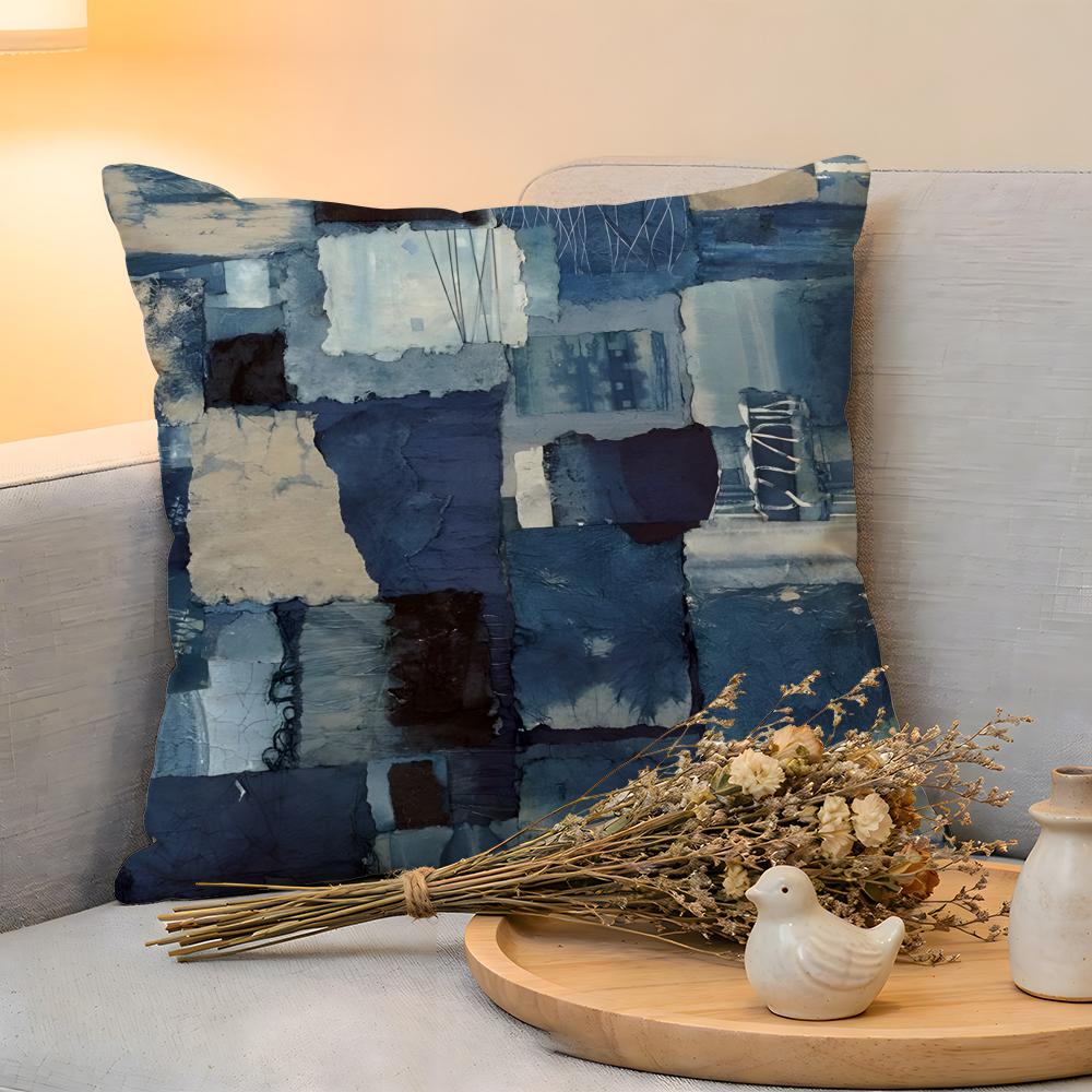 Cushion Cover Linen SkinFriendly Soft Decorative Case for Sofa Home Decor Denim Patchwork Print Pillow Cover