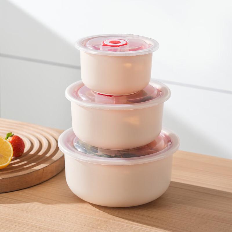 ZISIZ Round Enamel Food Storage Bowls with Lids, 3-Piece Set