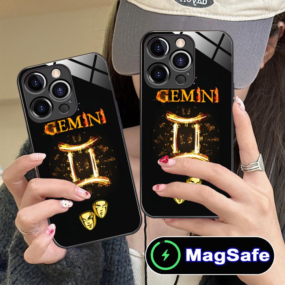 Zodiac Sign Gemini Mobile Phone Case for iPhone 17 16 15 14 13 12 11 Air Pro Max Plus Mini MagSafe Glass Colorful Cover Pretty