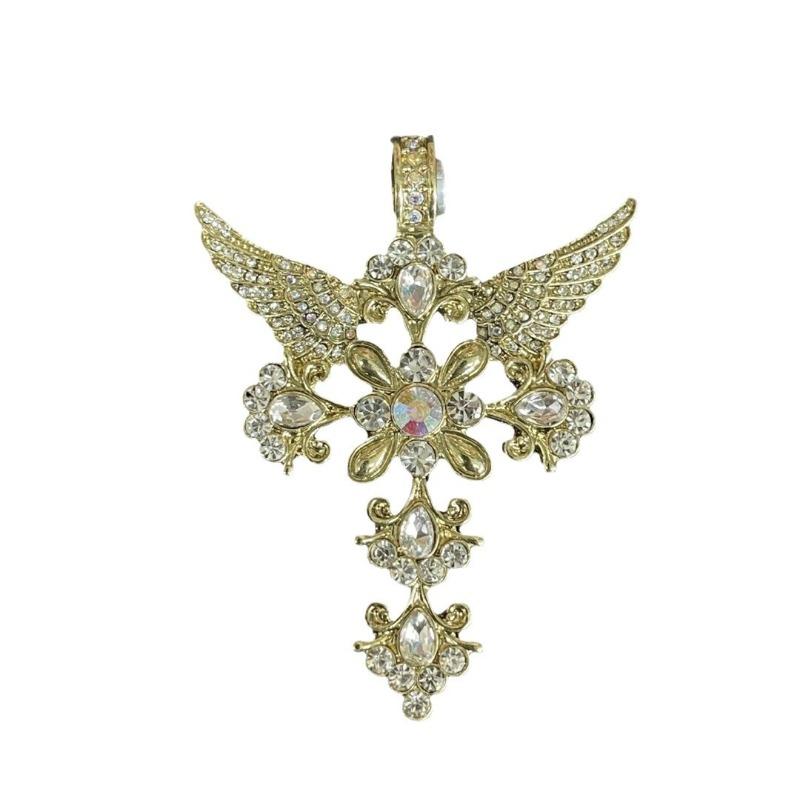 Retro Fashion Light Luxury Electroplating Process Czech Full Diamond Angel Wing Pendant