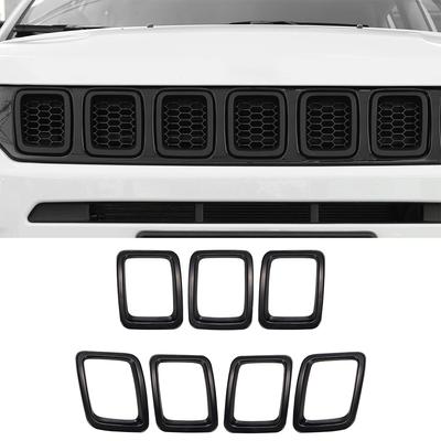 Grille Grill Cover Inserts Frame Trims Rings for Jeep Compass 2017-2020, 7pcs/set