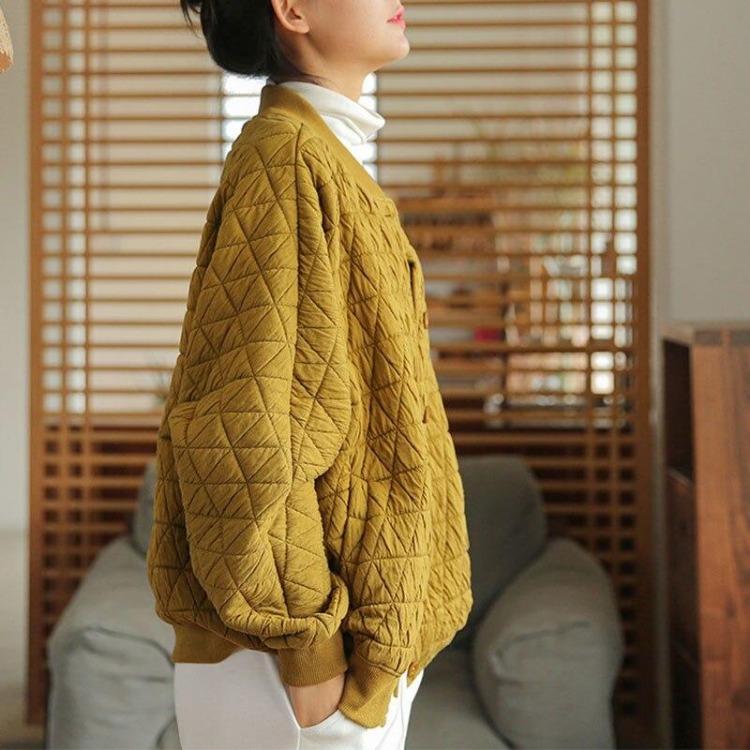 Dámský zimní pohodlný kabát ze směsi bavlny Johnature s dlouhým rukávem, volného střihu, polstrovaný, jednobarevný, ležérní oblečení