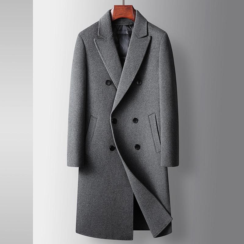 Men's Coat Autumn and Winter Long Double-breasted Woolen Trench Coat Youth Can Take Off Down Liner Double-sided Woolen Coat