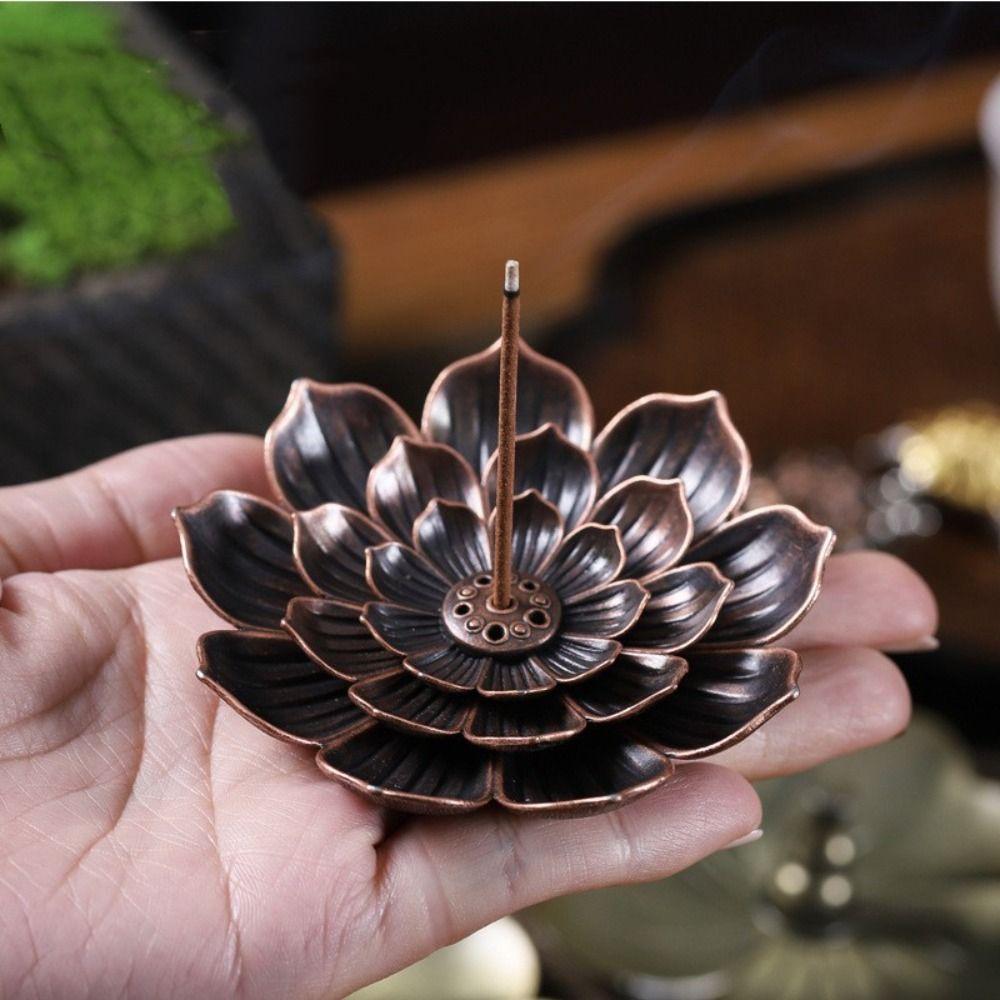 Lotus Design Incense Burner 6 Holes 2/3 Layer Lotus Aromatherapy Stand Vintage Detachable Ash Catcher Incense Burning Tray